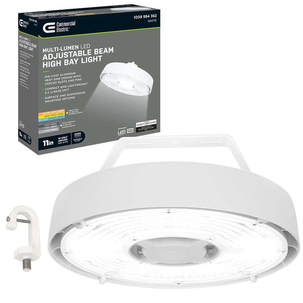 11 in.  Adjustable CCT Multiple Lumens 100-Watt Round Integrated LED High Bay Light 120-277V Mounting Options -  Commercial Electric, 502531311