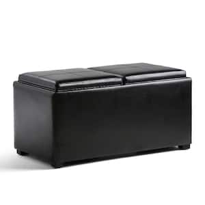 Avalon 35 in. Contemporary Storage Ottoman in Midnight Black Faux Leather