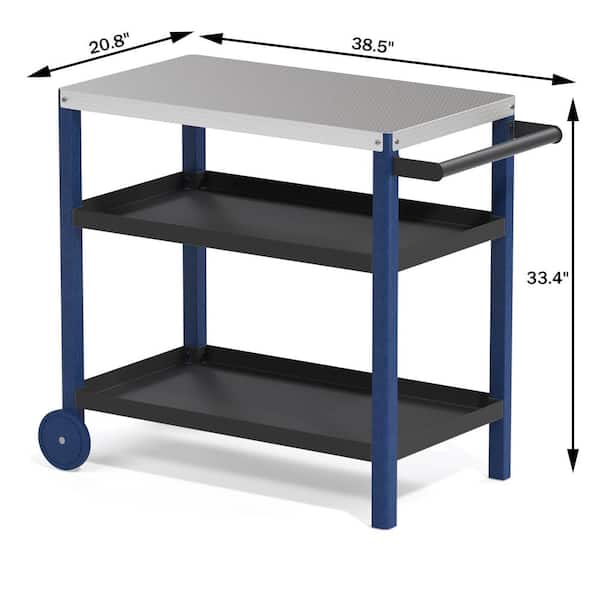 Unbranded Black Navy Blue HDPE Outdoor Kitchen Cart Trolley BBQ Stand Grill Cart with Stainless Steel Tabletop
