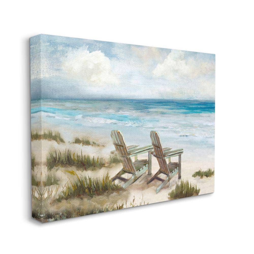 Stupell Industries Chairs at Shore Line Nautical Landscape Painting by Carson Lyons Unframed Nature Canvas Wall Art Print 30 in. x 40 in., Multi-Color -  ab-619_cn_30x40