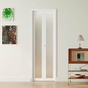 24 in. x 80 in. 1-Panel, Frosted Glass, white Solid Core, MDF Wood, PVC Covering Bi-fold Doors with Hardware Kits