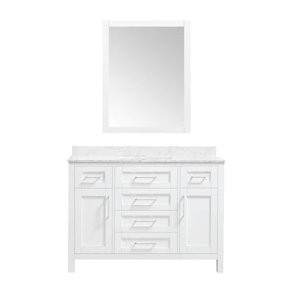 Tahoe 48 in. Single Sink White Bath Vanity with Carrara Marble Top and Mirror (Assembled)