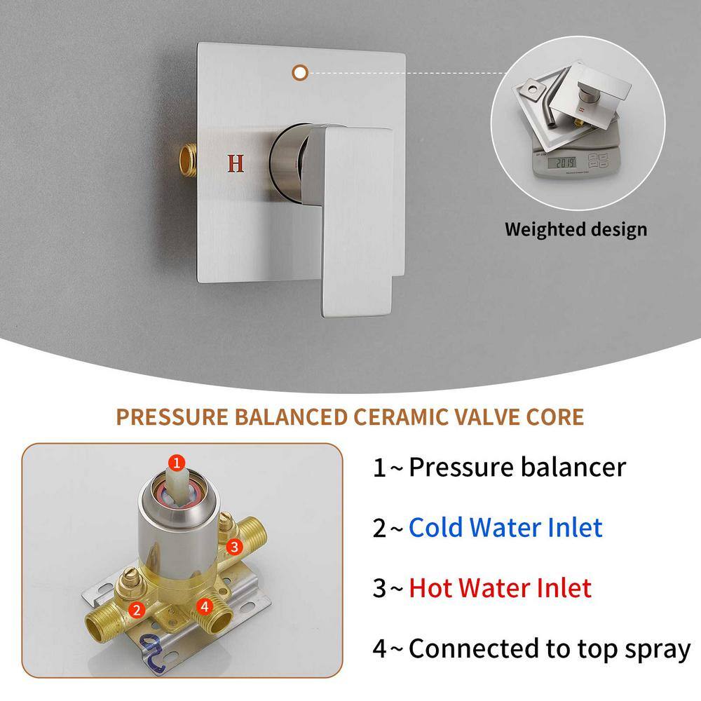 Nickel Square Wall Mounted Rain Shower Faucet Set