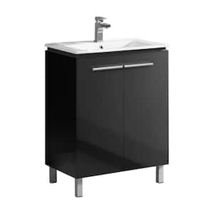 Greenpoint 24 in. W x 18 in. D x 33.5 in. H Bath Vanity in Black High Gloss with White Ceramic Top