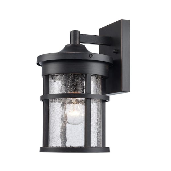 Bel Air Lighting Avalon 11 in. 1-Light Rust Outdoor Wall Light Fixture with Clear Crackled Glass