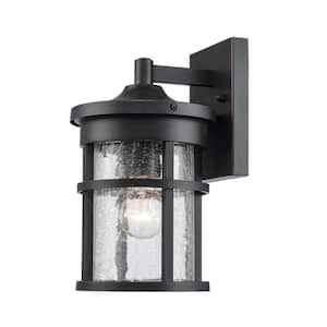 Avalon 11 in. 1-Light Rust Outdoor Wall Light Fixture with Clear Crackled Glass