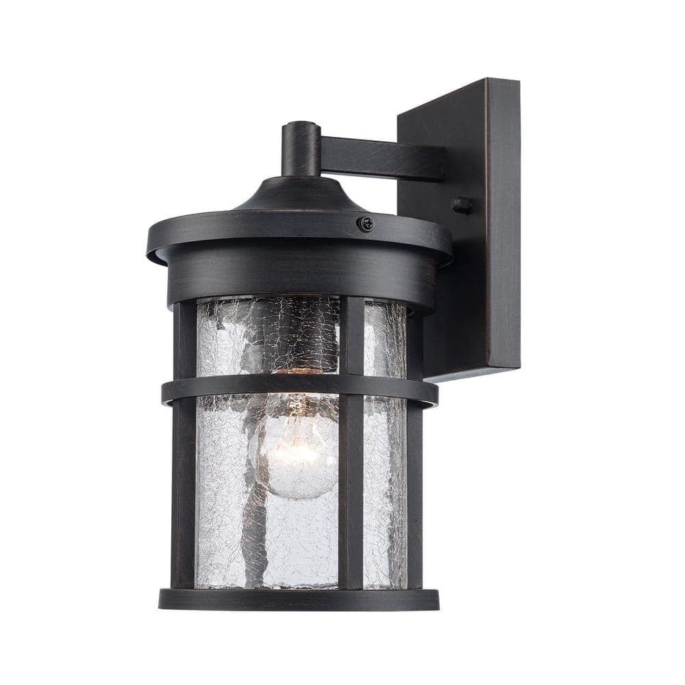 Avalon 11 in. 1-Light Rust Outdoor Wall Light Fixture with Clear Crackled Glass price history on PriceWatchPro