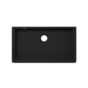 33 in. Undermount Single Bowl Quartz Kitchen Sink in Black