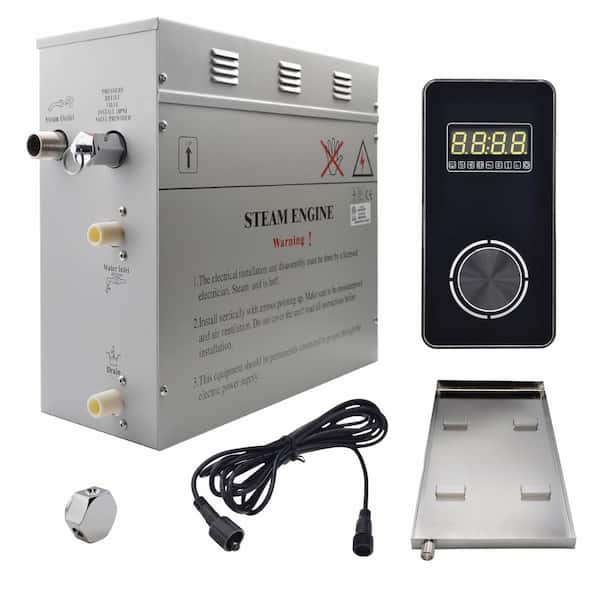 Steam Planet Superior Encore 6kW Steam Bath Generator, Self-Draining with Vertical Digital Keypad in Black and a Drip Pan