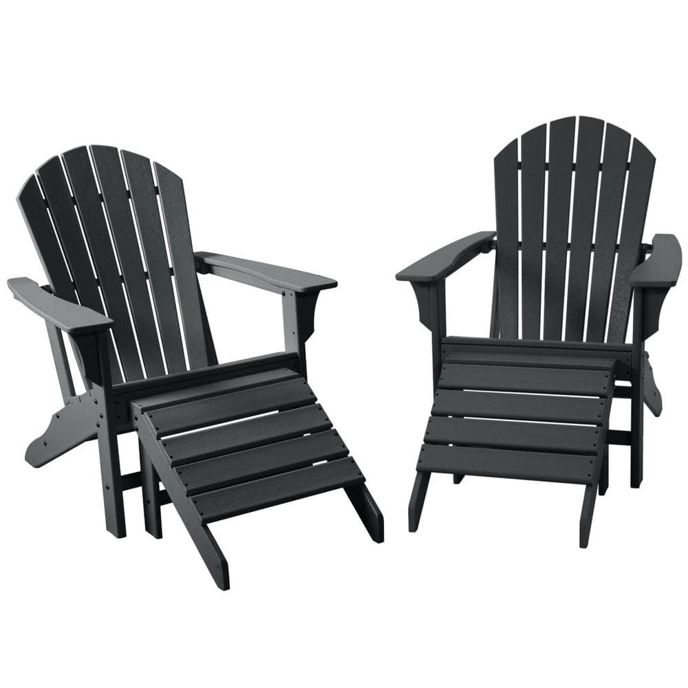 JUSKYS Classic All Weather Black Plastic Adirondack Chair With Ottoman   Juskys Plastic Adirondack Chairs Frbk002 64 1000 