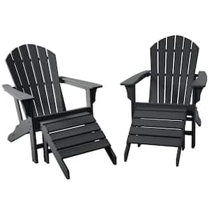Classic All Weather Black Plastic Adirondack Chair with Ottoman