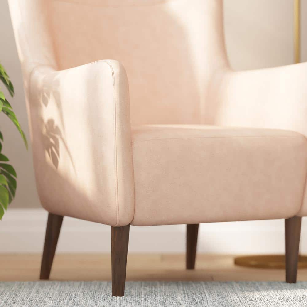 Light Brown Faux Leather Wingback Accent Chair with Wooden Legs