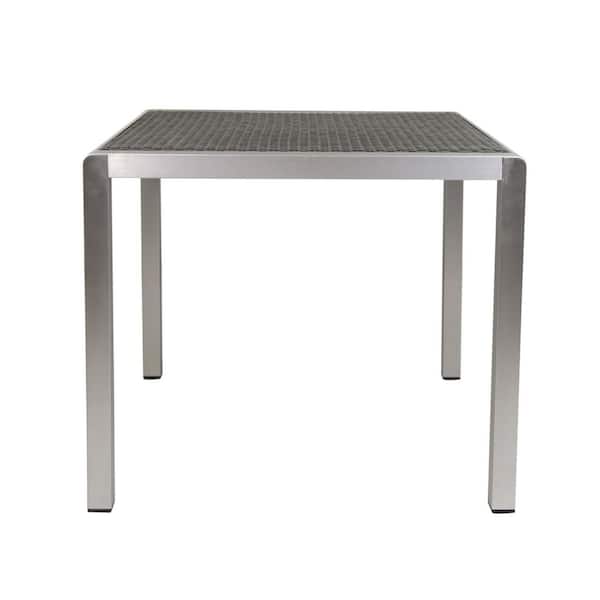 Tenleaf Silver Metal Square Outdoor Coffee Table with Wicker Table Top