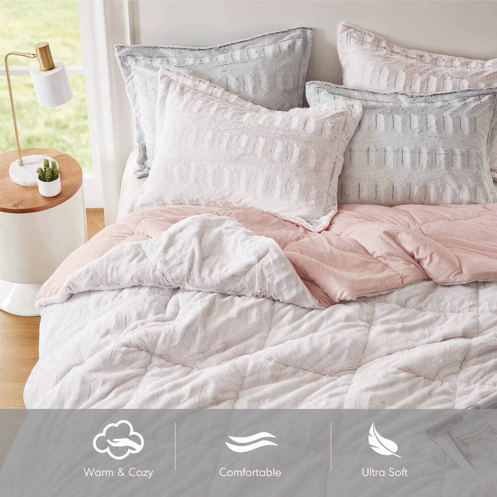 Blush King Faux Fur Reversible Bedspread Set
