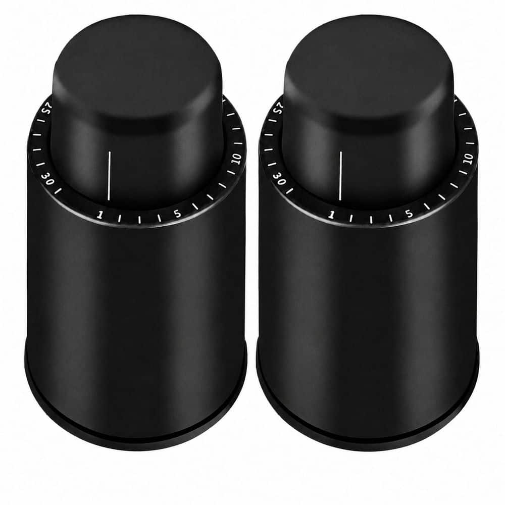 Black ABS Stainless Steel Vacuum Wine Bottle Stoppers, Reusable Freshness Preservers, Set of 2 with Date Dial price history on PriceWatchPro