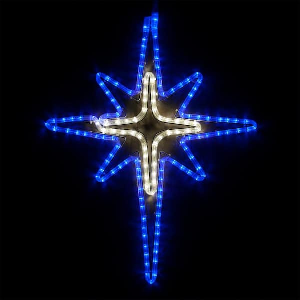 Wintergreen Lighting 28 in. 149-Light LED Blue and Cool White Bethlehem Star with Cross Center