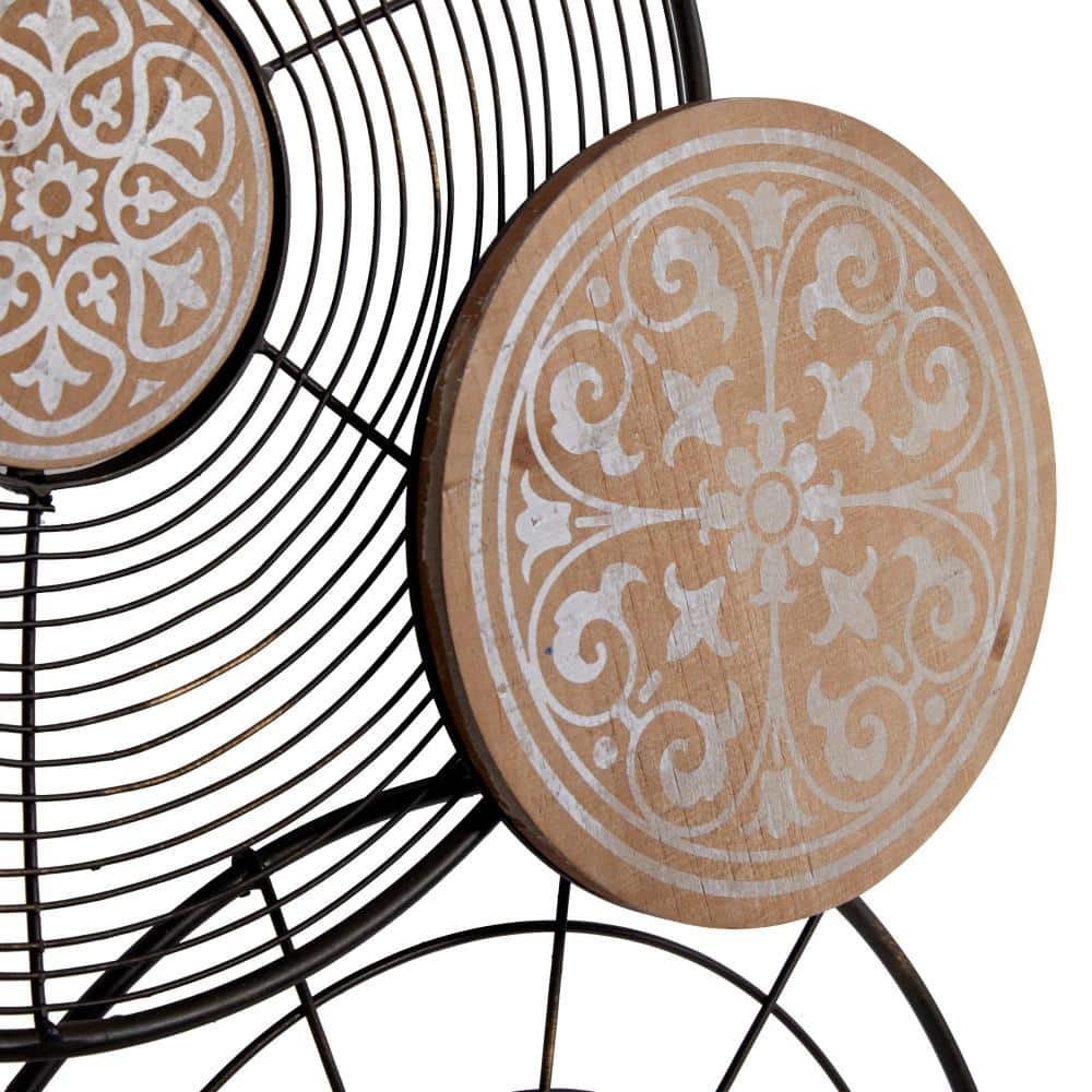 Boho Black and Beige Metal and Pinewood Circle Wall Sculpture