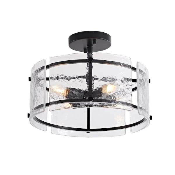 Elvira 16" in diameter Black 4-Light Water Textured Glass Drum Flush Mount