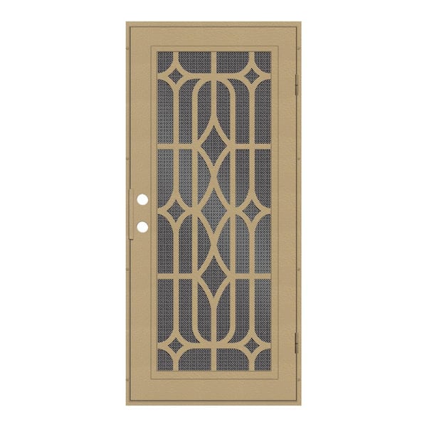 Unique Home Designs 30 in. x 80 in. Essex Desert Sand Left-Hand Surface Mount Security Door with Black Perforated Metal Screen