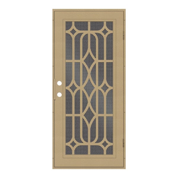 Unique Home Designs 32 in. x 80 in. Essex Desert Sand Left-Hand Surface Mount Security Door with Black Perforated Metal Screen