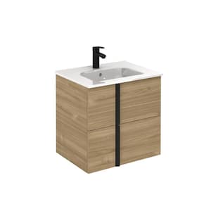 Onix 24 in. W x 18 in. D x 23 in. H Vanity Toffee w/drawers Walnut with White Basin