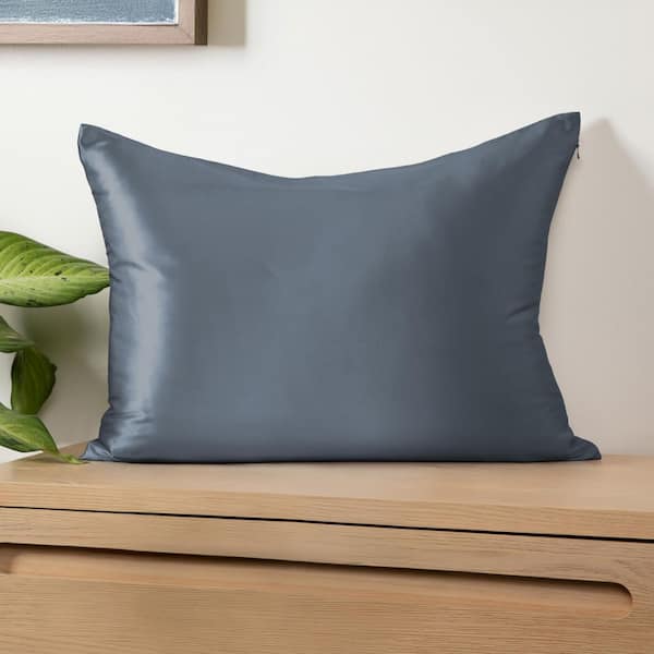 100% Mulberry Silk Stone Blue Solid King Pillowcase