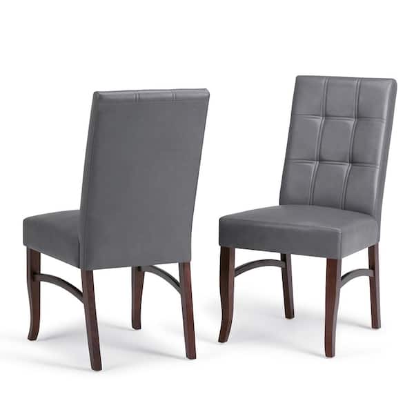 Simpli Home Ezra Contemporary Deluxe Dining Chair (Set of 2) in Stone Grey Faux Leather