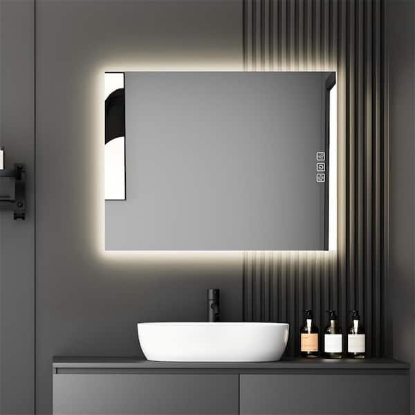 36 in. W x 28 in. H Rectangular Frameless Anti-Fog Dimmable CRI90+ Wall Mounted Bathroom Vanity Mirror in Silver