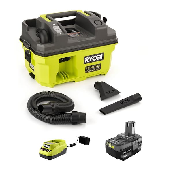 RYOBI ONE+ 18V 3 Gal. Wet/Dry Vacuum Kit with 4.0 Ah Battery, HEPA