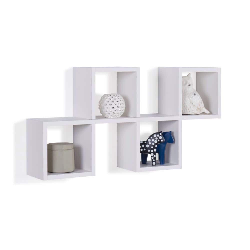 Minimalist White Wood Floating Cube Wall Shelf - Versatile Display