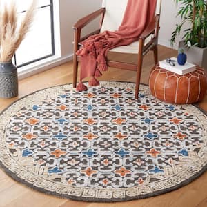 Aspen Blue/Taupe 6 ft. x 6 ft. Floral Diamond Round Area Rug