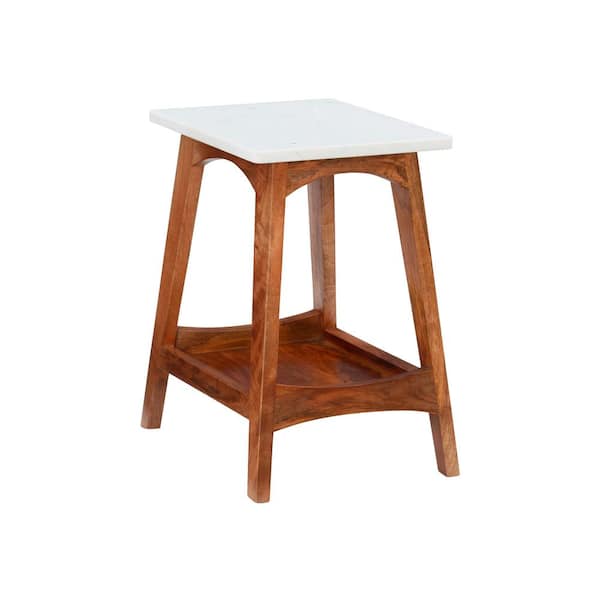 Powell Company Jesi 14 in. W Brown Mango Wood 22.75 in. H Marble Top End Table with Shelf