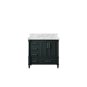 Hudson 36 in. W x 22 in. D x 36 in. H Right Offset Sink Bath Vanity in Dark Green with 2 in Carrara Marble Top