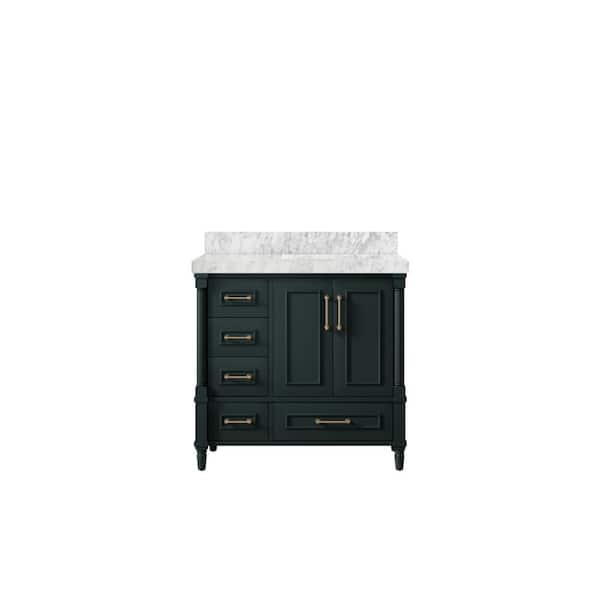 Willow Collections Hudson 36 in. W x 22 in. D x 36 in. H Right Offset Sink Bath Vanity in Dark Green with 2 in Carrara Marble Top