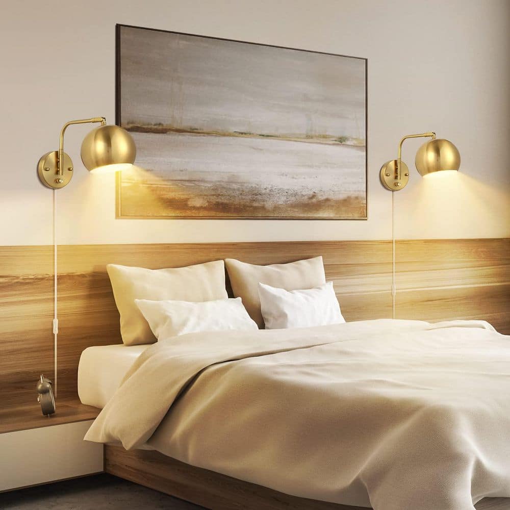 2 Bulbs Light Brushed Brass Plug-In LED Globe Shade and 72 in. Cord Dimmable Swing Arm Wall Sconce price history on PriceWatchPro