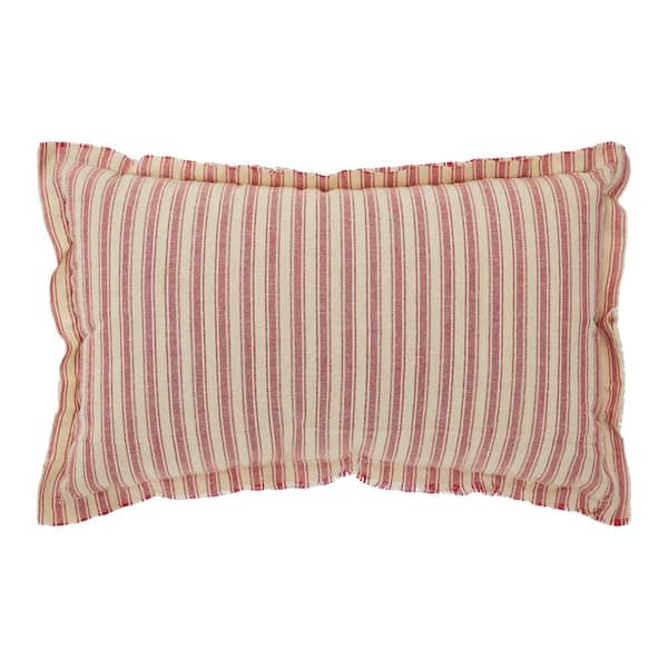 VHC Brands Spring In Bloom Vintage Tan, Barn Red, Antique White 7 x 12 in. Ticking Stripe Applique Leaping Easter Bunny Pillow