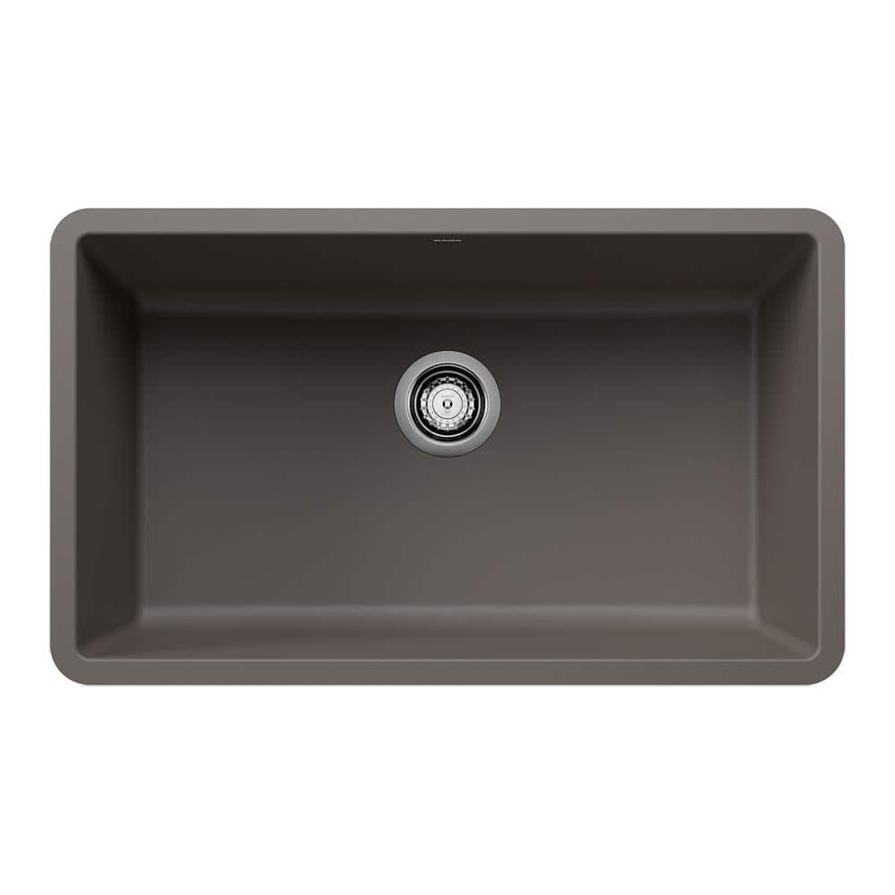 Precis Silgranit 30 in. Undermount Single Bowl Volcano Gray Granite Composi