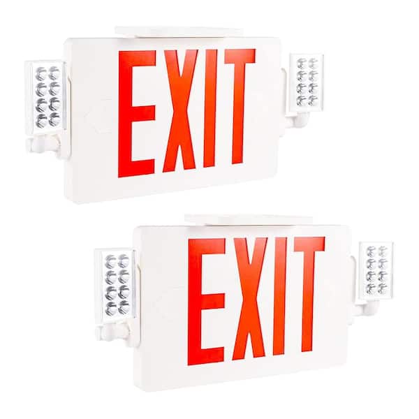 2-Pack LED Combo Exit Sign Emergency Light with Adjustable Heads Double Face Red Letters UL 924 Qualified 120-277V
