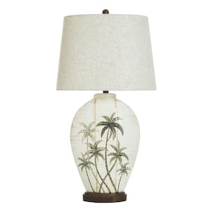 34.5 in. Brown Ginger Jar Task And Reading Table Lamp for Living Room with Beige Cotton Shade