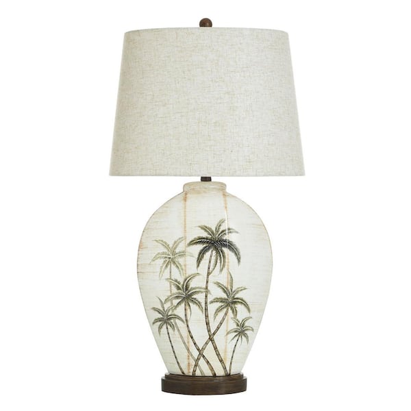 StyleCraft 34.5 in. Brown Ginger Jar Task And Reading Table Lamp for Living Room with Beige Cotton Shade
