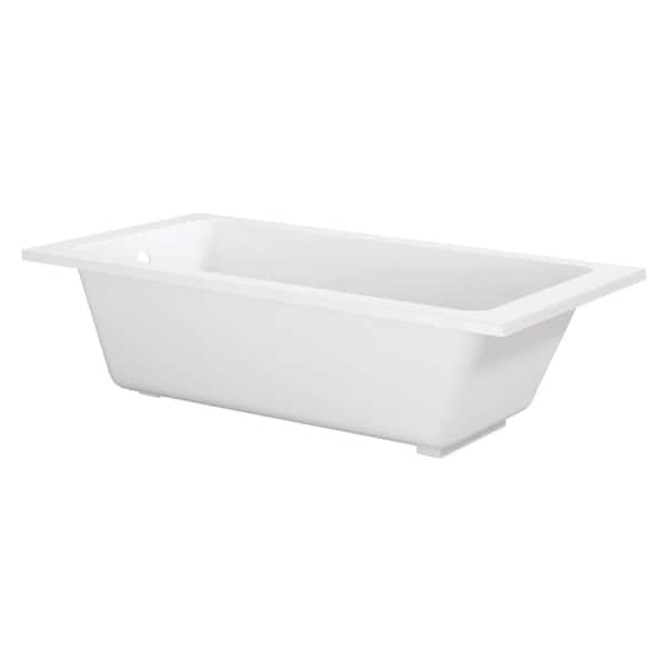 Aqua Eden 66.9 in. x 34 in. Acrylic Rectangular Drop-In Soaking Bathtub with Reversible Drain in Glossy White