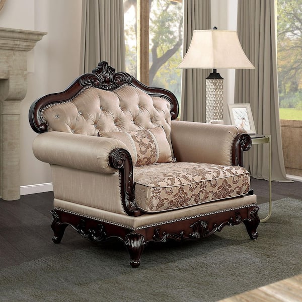 Furniture of America Noel Brown Fabric Accent Armchair with Tufting