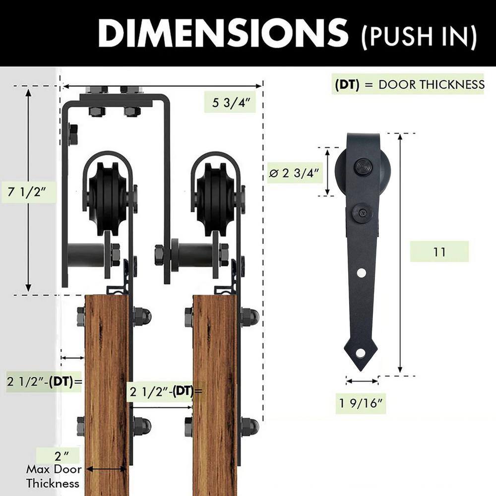 Rustic Black Double Track Bypass Sliding Barn Door Hardware Kit, 9ft