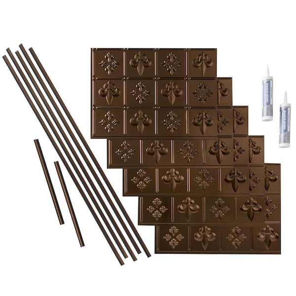 Fasade Fleur de Lis 18 in. x 24 in. Oil Rubbed Bronze Vinyl Decorative Wall Tile Backsplash 15 sq. ft. Kit