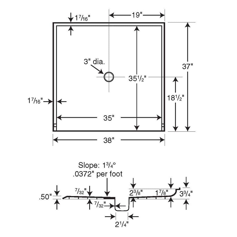 White 37'' x 38'' Veritek Square Shower Base with Center Drain