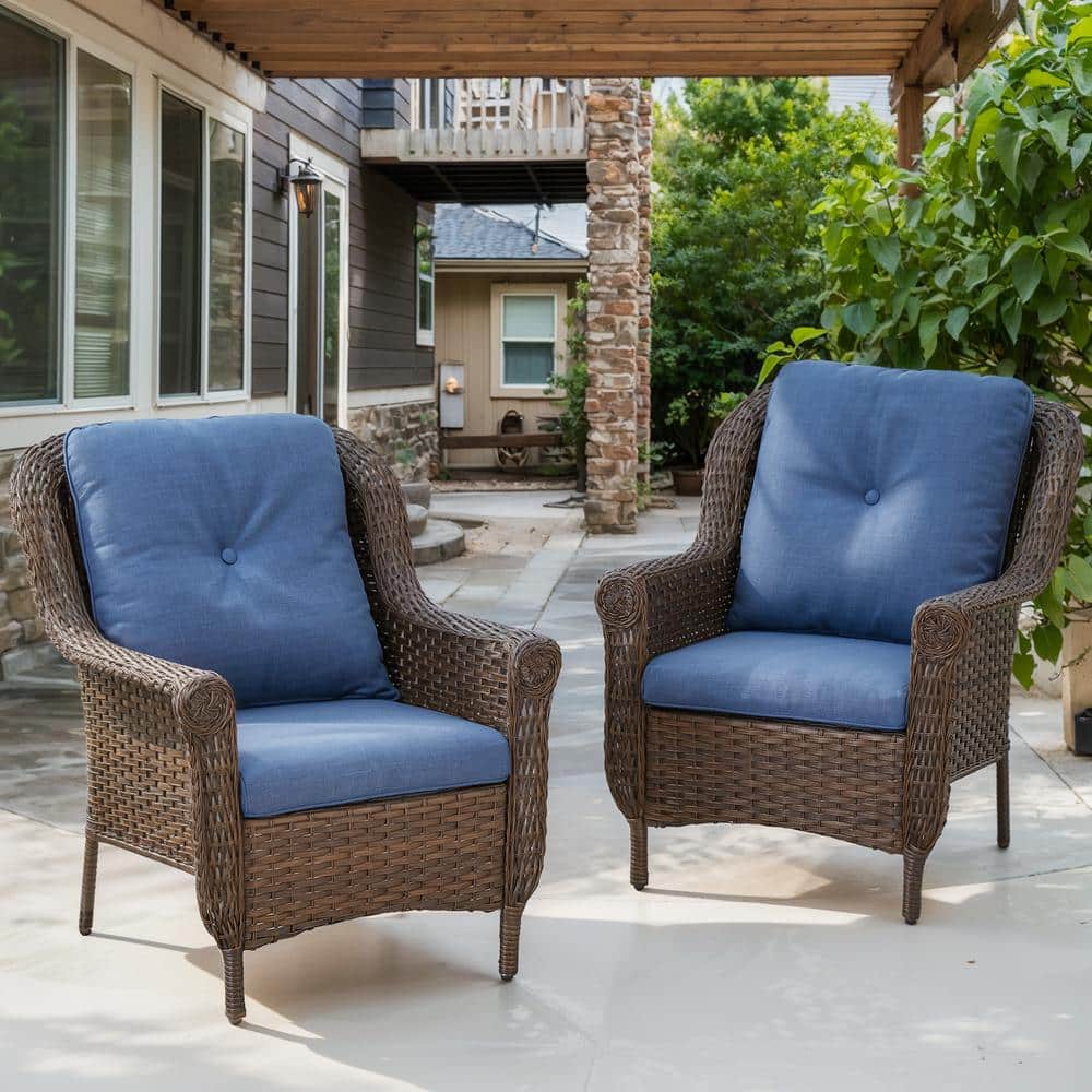 ChrysArm Patio Brown Wicker Outdoor Lounge Chair with Blue Cushions and Chrysanthemum Armrest (2-Pack) price history on PriceWatchPro