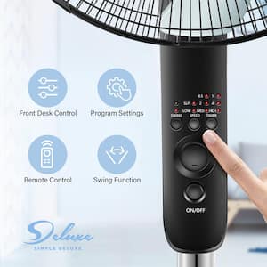 Simple Deluxe Oscillating 16 in. Adjustable 3 Speed Pedestal Stand Fan with Remote Control for Indoor, Bedroom &Dorm Use