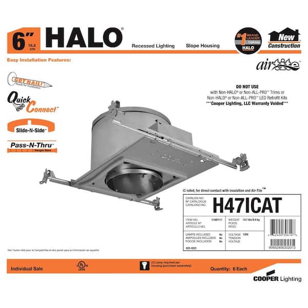 Halo H47IC Slope Ceiling Recessed Light 6 inch Housing IC Air-Tite 4 