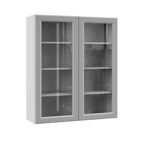 Designer Series Elgin Assembled 36x42x12 in. Wall Kitchen Cabinet with Glass Doors in Heron Gray