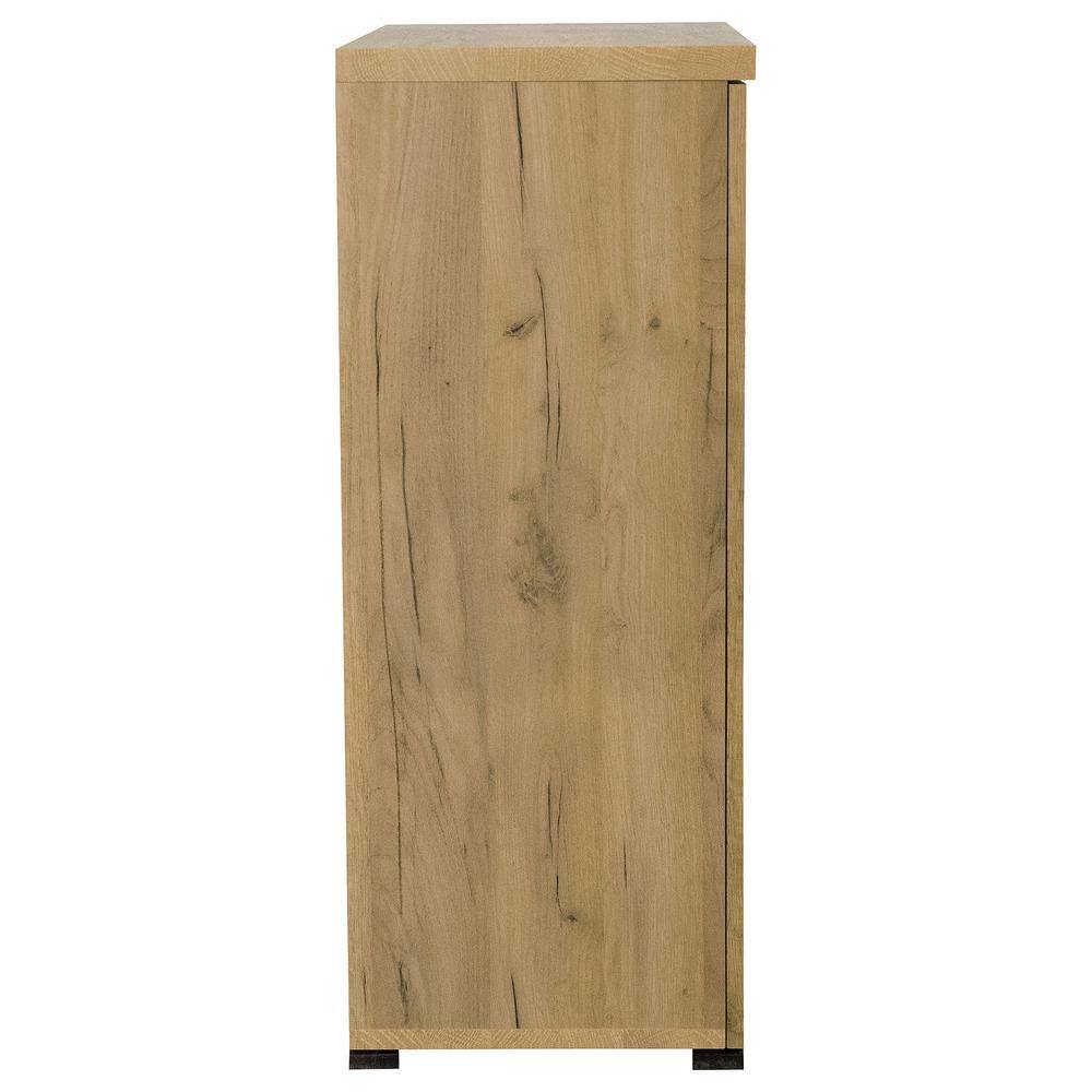 Golden Oak and Gunmetal Mesh Door Accent Cabinet